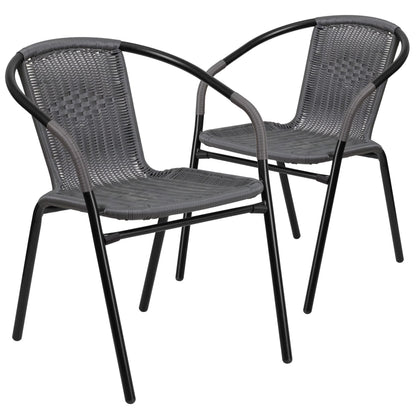 Emma + Oliver Indoor/Outdoor Stacking Rattan Patio Chairs, Set of 2, Gray