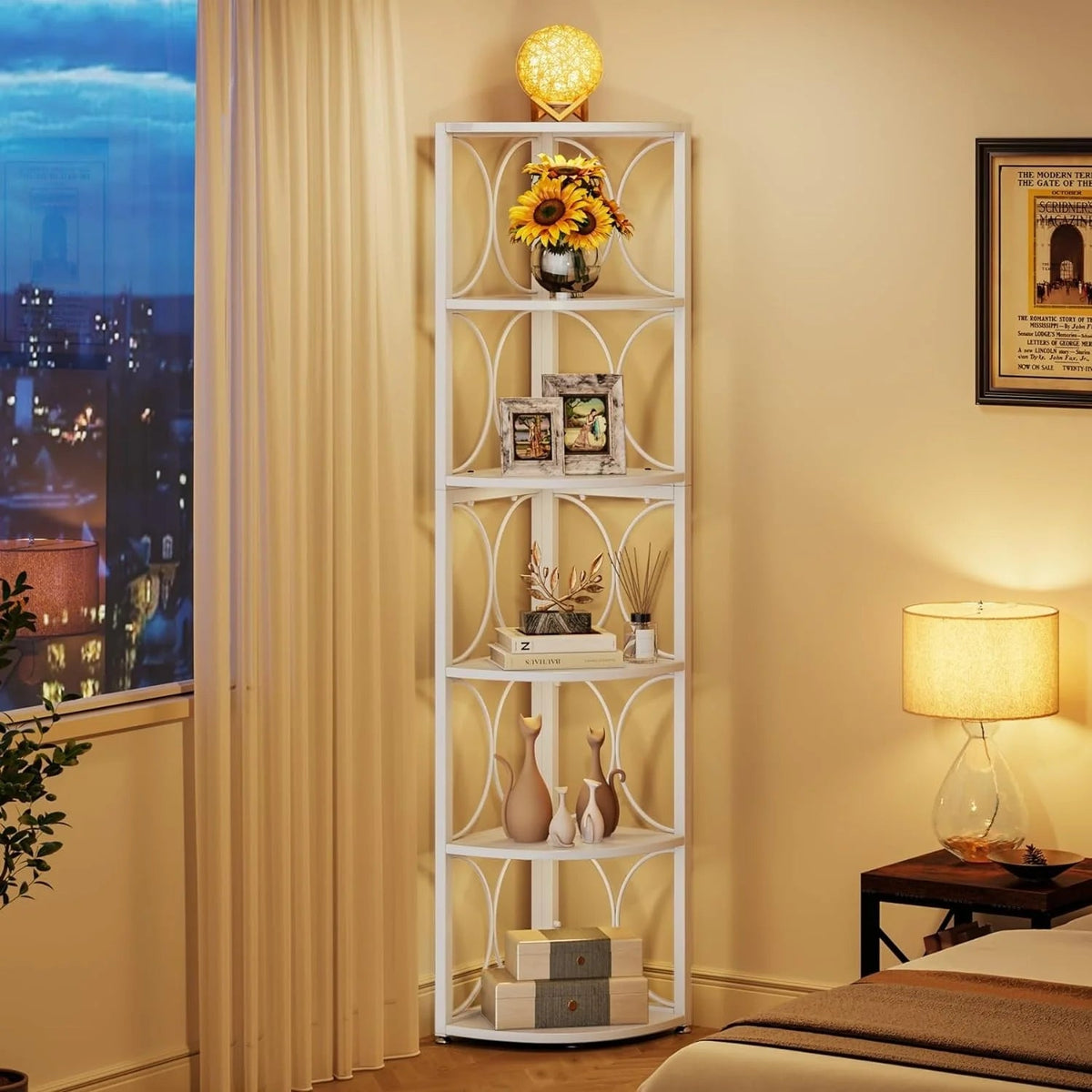 67 Inch Tall 6-Tier Freestanding Corner Bookshelf and Storage Shelving Unit
