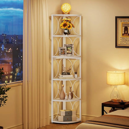 67 Inch Tall 6-Tier Freestanding Corner Bookshelf and Storage Shelving Unit