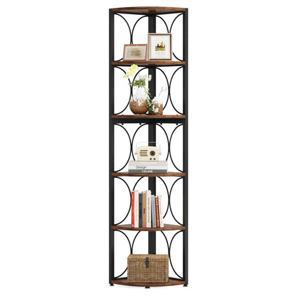 67 Inch Tall 6-Tier Freestanding Corner Bookshelf and Storage Shelving Unit