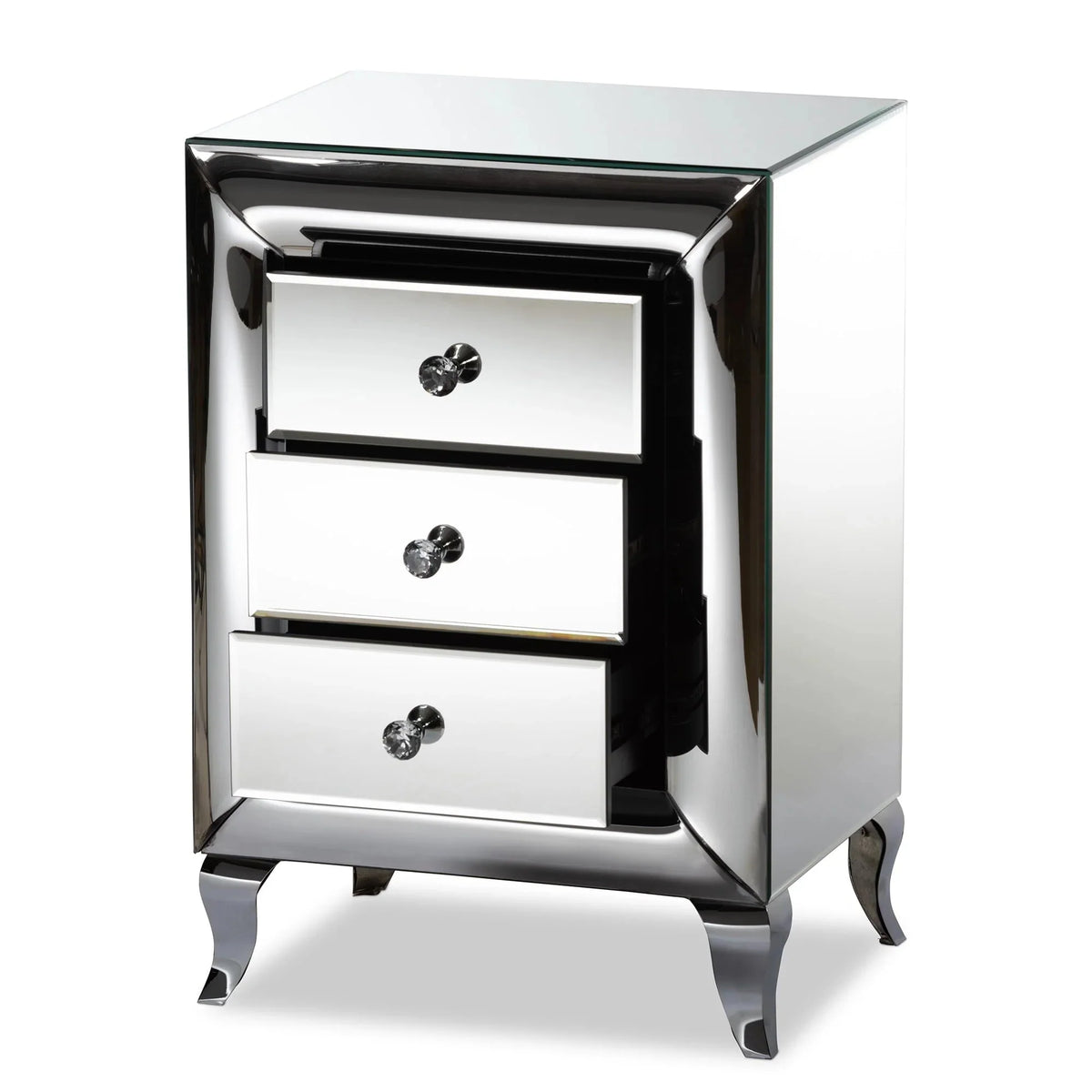 Baxton Studio Pauline Mirrored 3-Drawer End Table