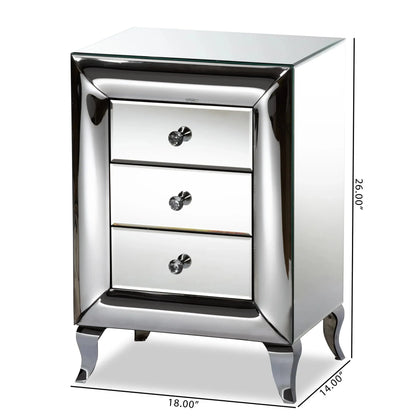 Baxton Studio Pauline Mirrored 3-Drawer End Table