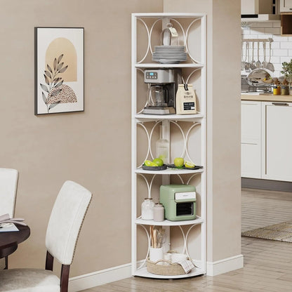 67 Inch Tall 6-Tier Freestanding Corner Bookshelf and Storage Shelving Unit