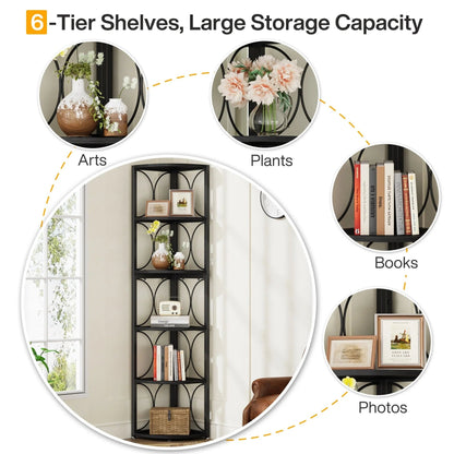 67 Inch Tall 6-Tier Freestanding Corner Bookshelf and Storage Shelving Unit