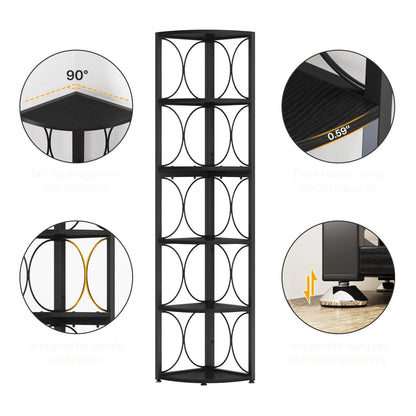 67 Inch Tall 6-Tier Freestanding Corner Bookshelf and Storage Shelving Unit