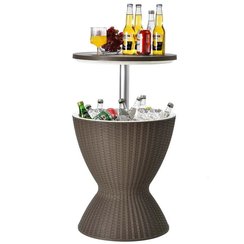 3-in-1 Rattan Outdoor Patio Ice Cooler Side Table, 8 Gal - Adjustable 22.5 in/32.5 in Height