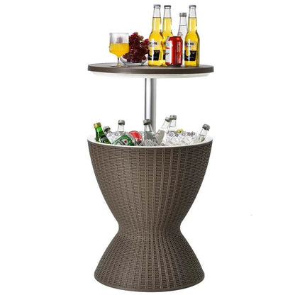 3-in-1 Rattan Outdoor Patio Ice Cooler Side Table, 8 Gal - Adjustable 22.5 in/32.5 in Height
