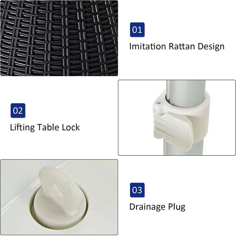 3-in-1 Rattan Outdoor Patio Ice Cooler Side Table, 8 Gal - Adjustable 22.5 in/32.5 in Height