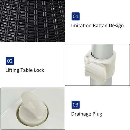 3-in-1 Rattan Outdoor Patio Ice Cooler Side Table, 8 Gal - Adjustable 22.5 in/32.5 in Height