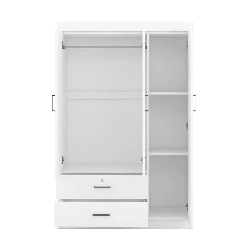 3-Door Wardrobe With 2 Drawers, Shelves And Hanging Rail