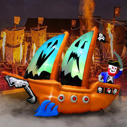 PARAYOYO Halloween Inflatable Pirate Ship Decoration, 10ft, Brown - J-GR-2303