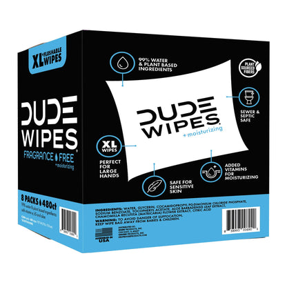 DUDE Flushable Wipes, Fragrance-Free, Moisturizing, XL, 480 Wipes