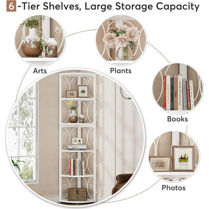 67 Inch Tall 6-Tier Freestanding Corner Bookshelf and Storage Shelving Unit