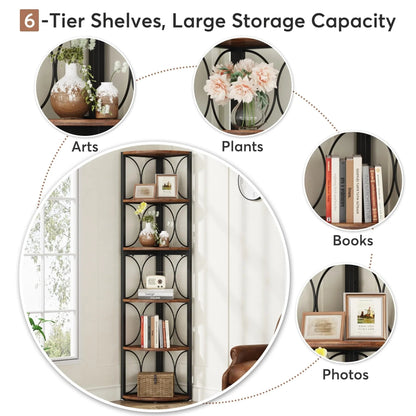 67 Inch Tall 6-Tier Freestanding Corner Bookshelf and Storage Shelving Unit