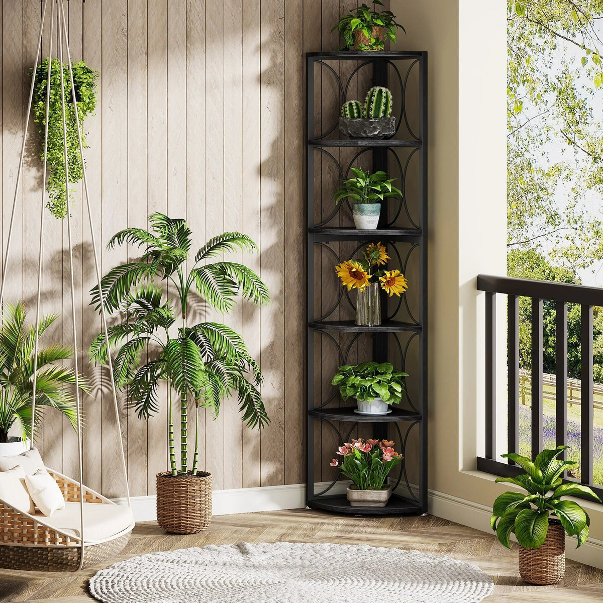 67 Inch Tall 6-Tier Freestanding Corner Bookshelf and Storage Shelving Unit