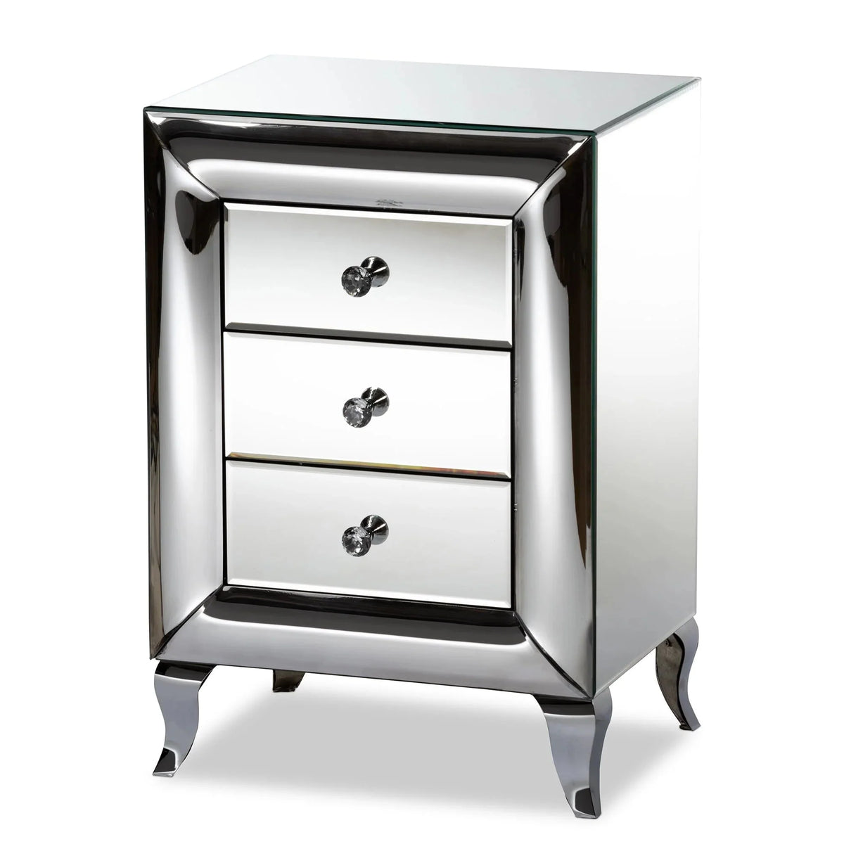 Baxton Studio Pauline Mirrored 3-Drawer End Table