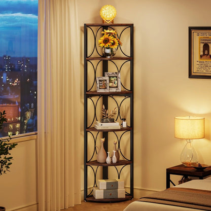 67 Inch Tall 6-Tier Freestanding Corner Bookshelf and Storage Shelving Unit
