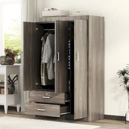 3-Door Wardrobe With 2 Drawers, Shelves And Hanging Rail