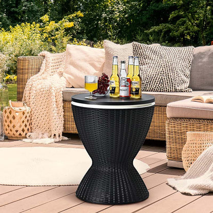 3-in-1 Rattan Outdoor Patio Ice Cooler Side Table, 8 Gal - Adjustable 22.5 in/32.5 in Height