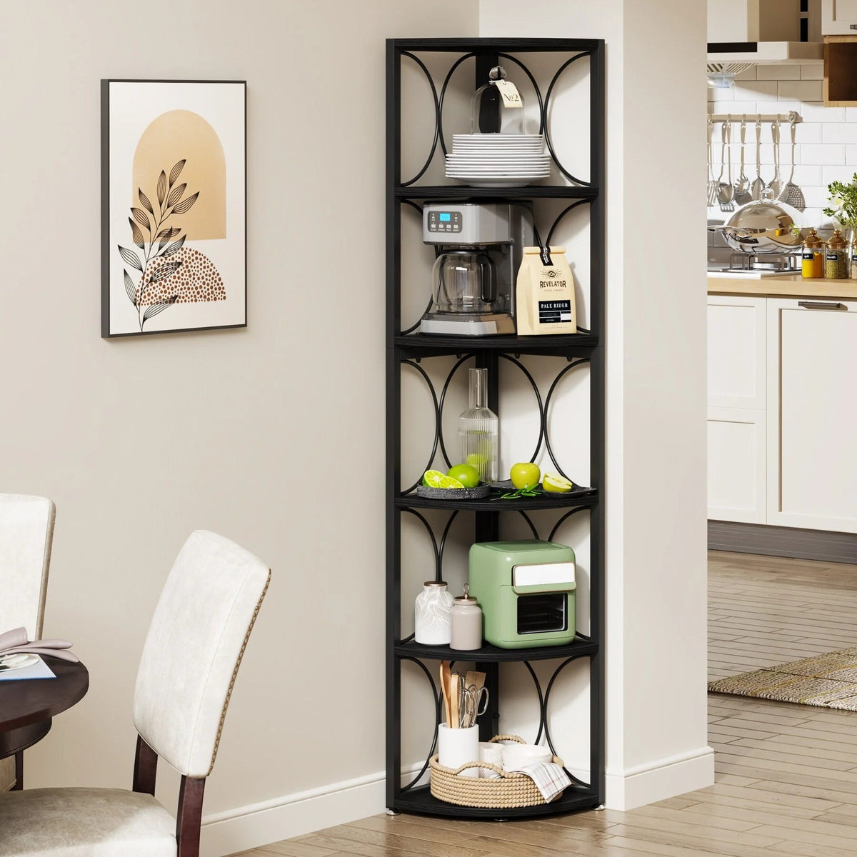 67 Inch Tall 6-Tier Freestanding Corner Bookshelf and Storage Shelving Unit