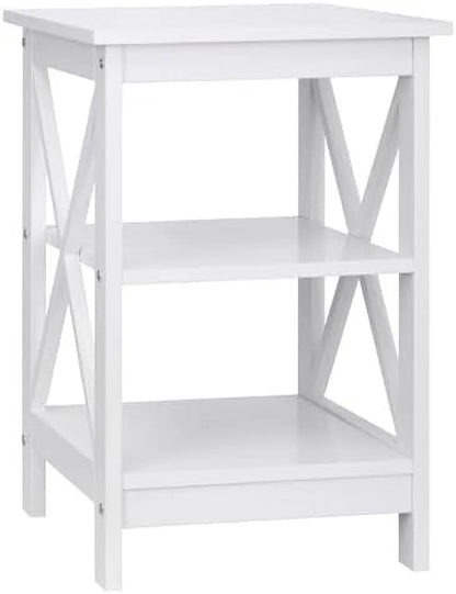ASDRFYU 3-Tier Wooden End Table With Shelves, X-Design, White